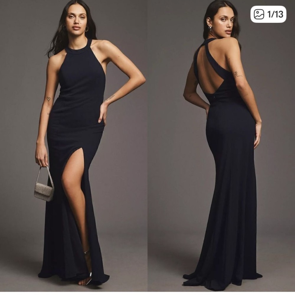 BHLDN Anthropologie Juliana High neck side slit stretch dress